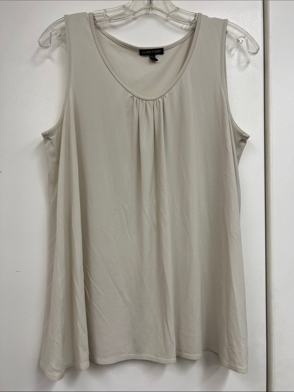 Eileen Fisher Light Cream Scoop Neck Ruched Pleat Tank Top Shirt Women Medium